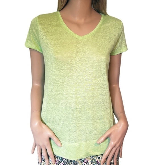 J. Jill Love Linen 100% V-Neck Top Tee Tank Shirt Lime Mint Green XSP-S - Picture 3 of 16